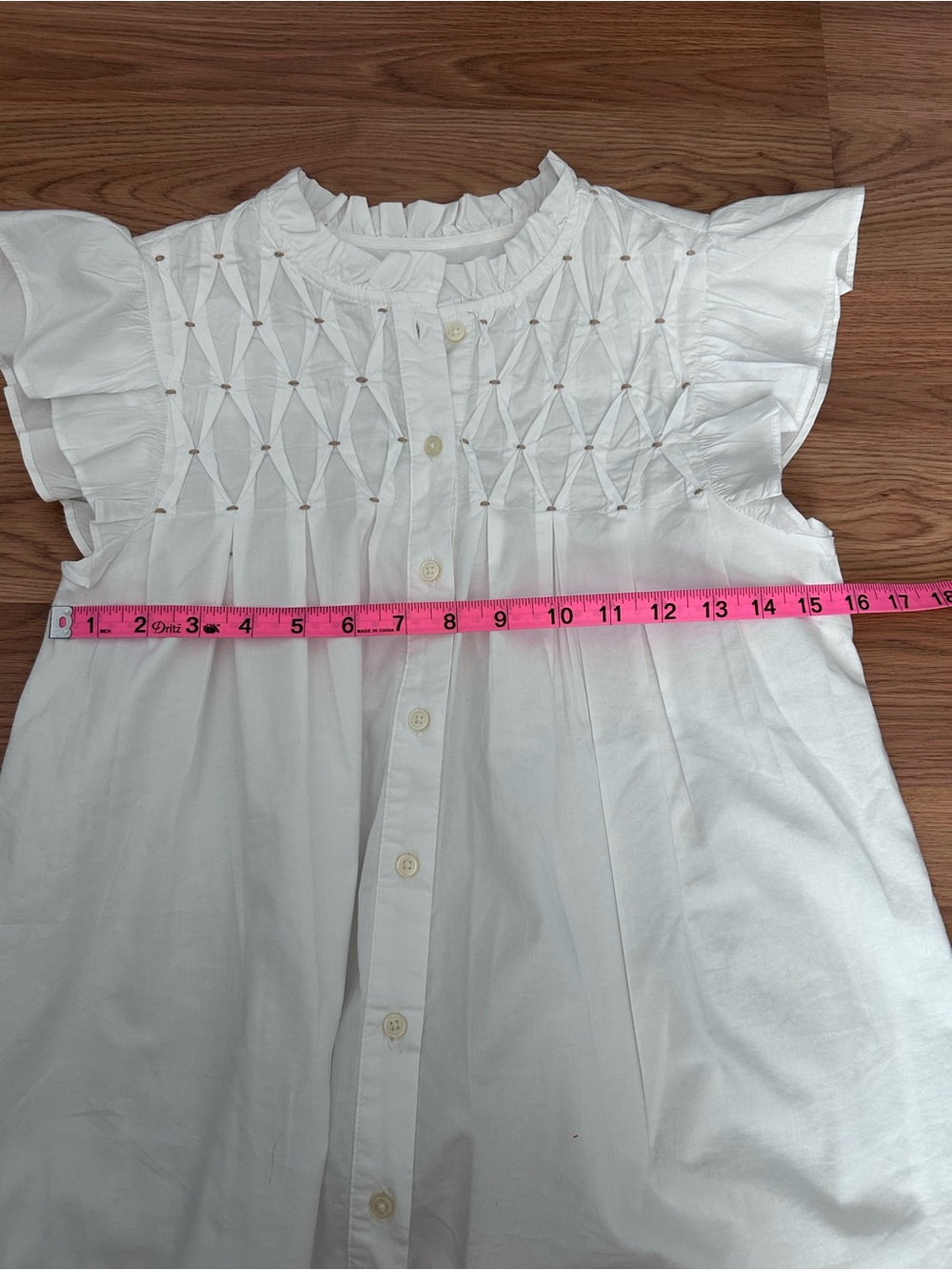 XS LOFT White Ruffled Smocked Button-Front Blouse, New - Picture 5 of 7